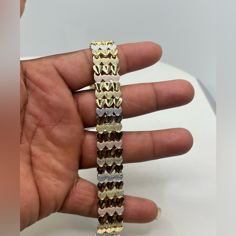 Gold filled 3 tones hearts bracelet